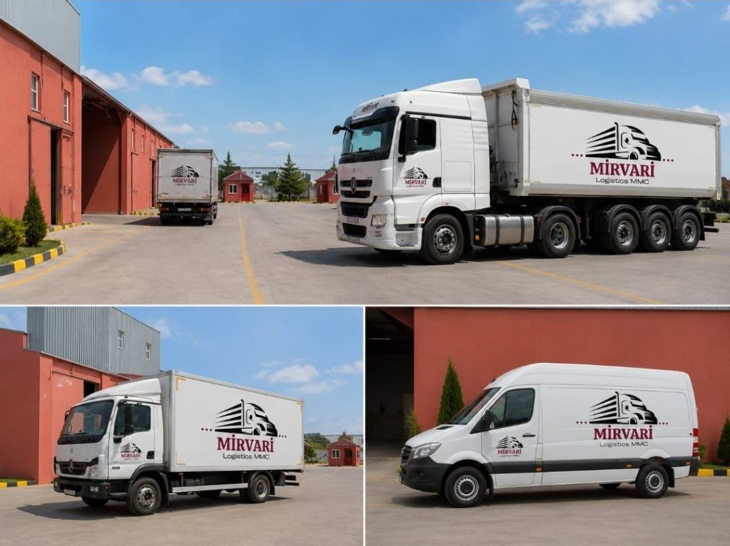 Mirvari Logistics ağ yük maşınları kollajı