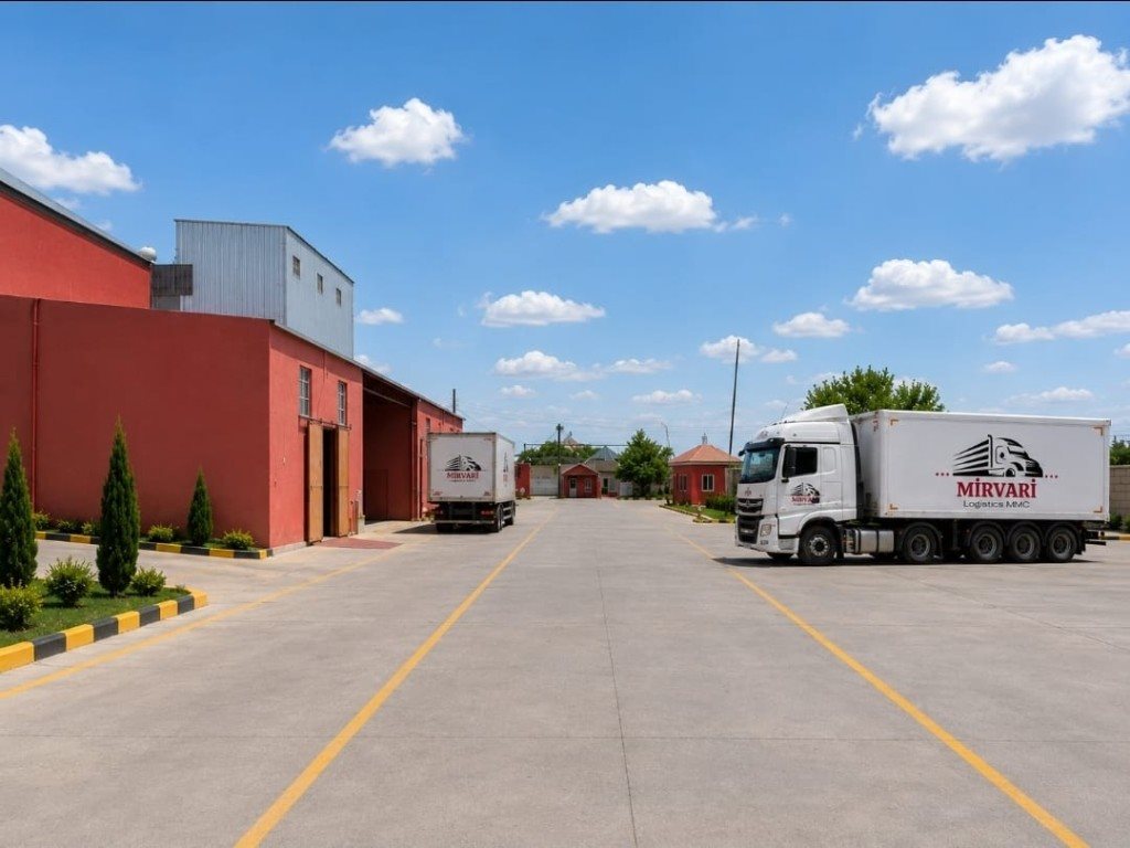 Mirvari Logistics anbar həyətində yük maşınları
